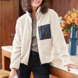 Sanctuary Evereve Jacket Womens XL Cream Black Sherpa Teddy Bear Full Zip
